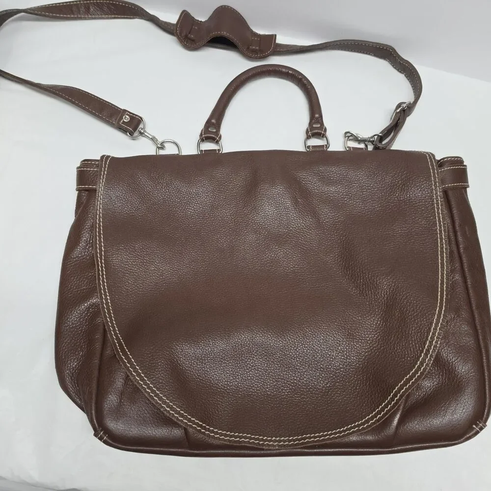 Custom Made Genuine Brown Leather Laptop Messenger Bag Handcrafted